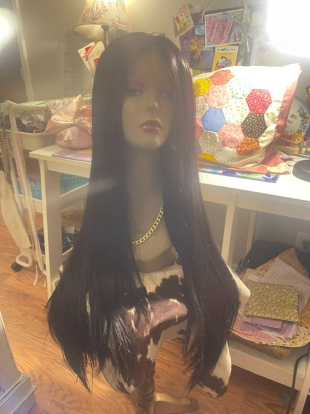 Dark Brunette-Silky Straight Synthetic Free Part Wig-Michelle-By Nel's Wigs